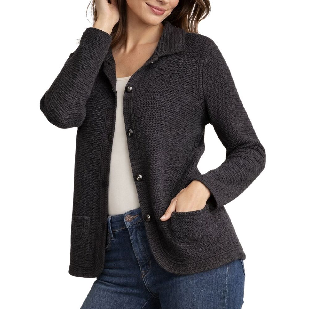 Talbots Silk Blend Cardigan Womens S Black Button Knit Sweater
